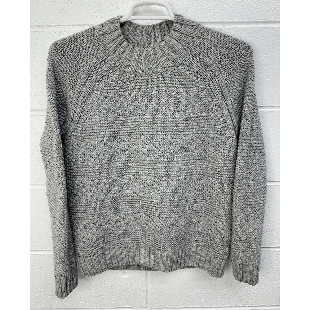 Prana Nemma Organic Cotton Chunky Textured Knit Sweater Gray Mock Neck Sz L